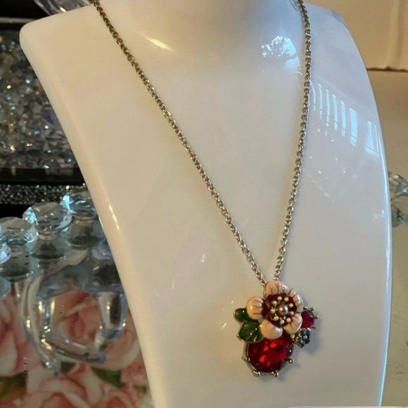 Betsy Johnson Floral Pendant Necklace with Red and Green Accents - Picture 5 of 5